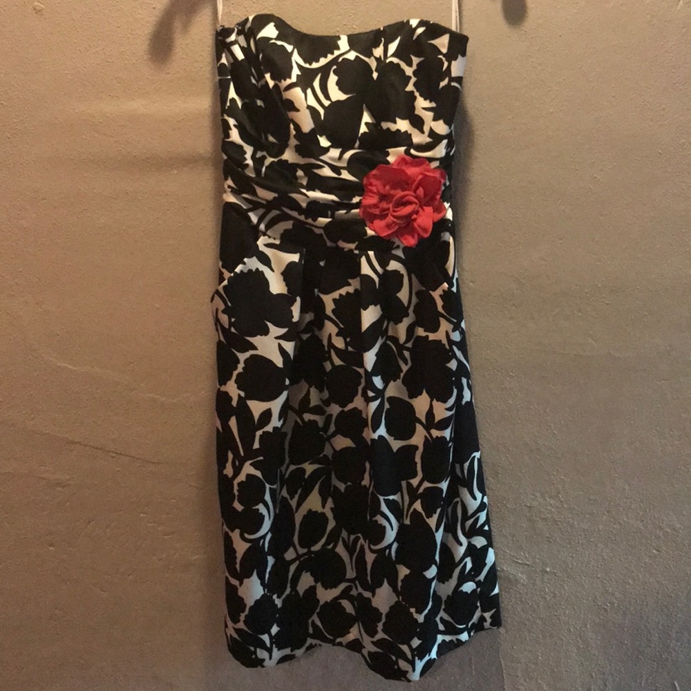 Strapless black white and pink dress.